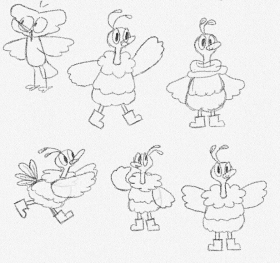 More sketches of the ostrich character