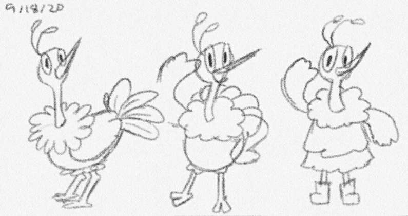 Sketches of an ostrich character