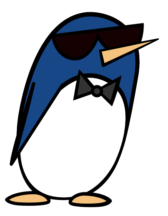 The penguin security guard drawn out in Illustrator